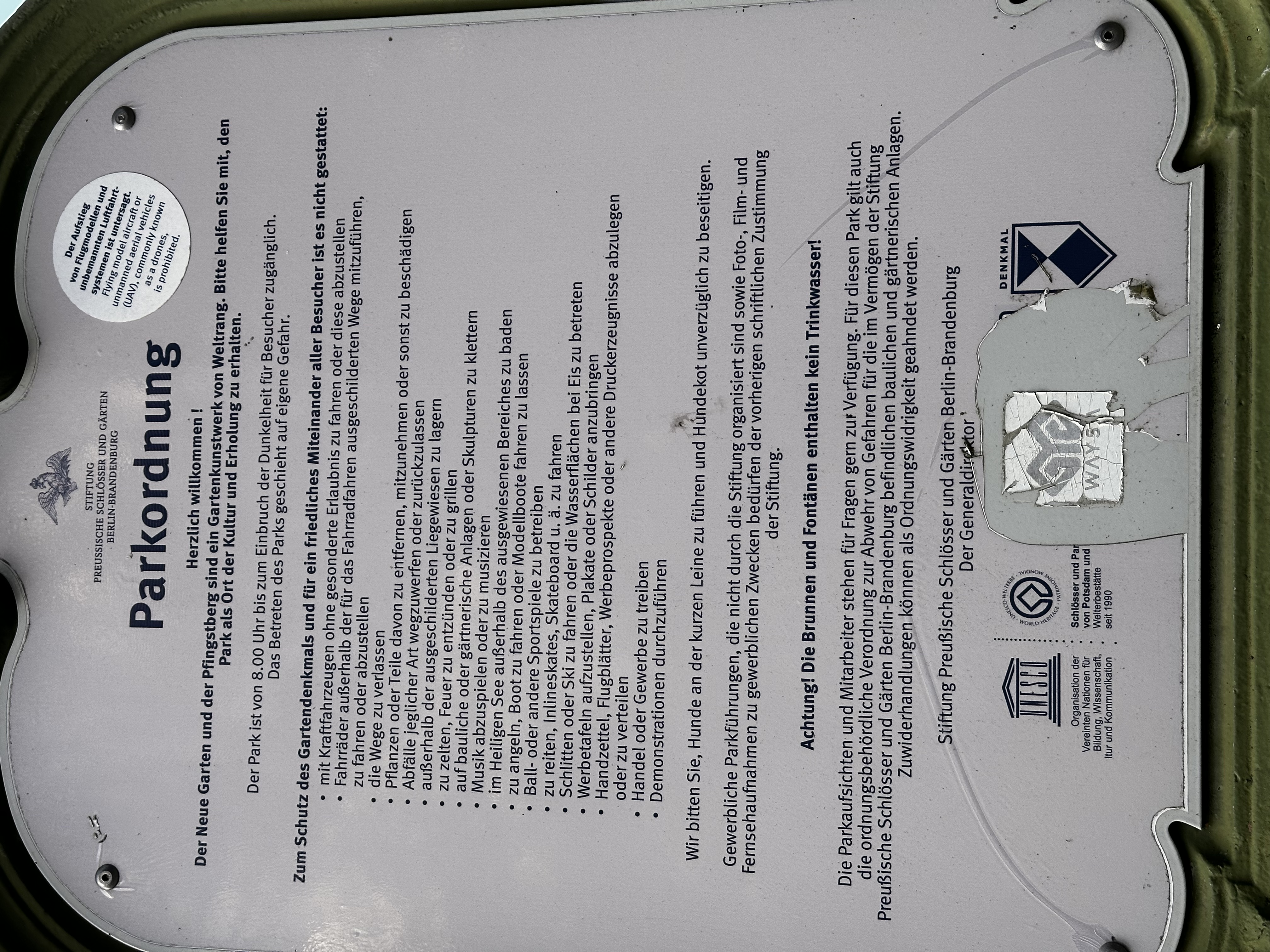 Parkordnung Park Babelsberg
